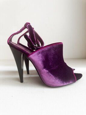 Jenni Kayne Purple Plum Velvet Open Toe High Heel Sandals 39